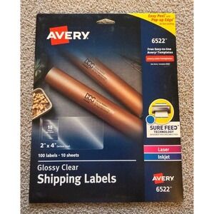 [2 Sheets] Avery 6522 Glossy Clear Shipping Labels 2 x 4 LASER/INKJET